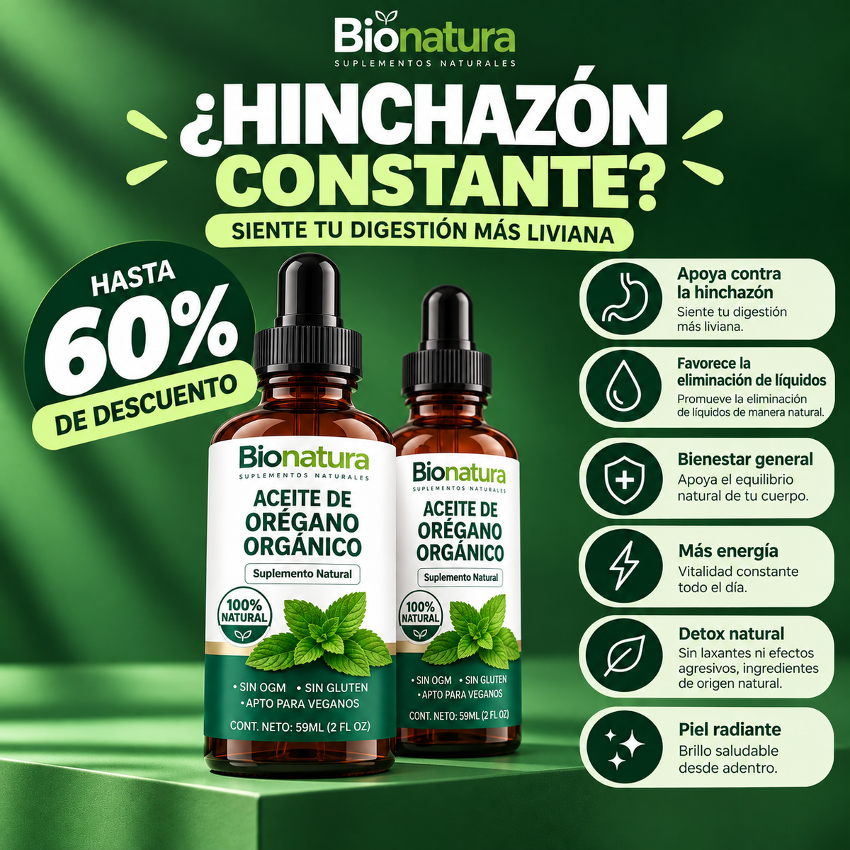 ACEITE DE ORÉGANO ORGÁNICO EN GOTAS| BIENESTAR DIGESTIVO | Bionatura®
